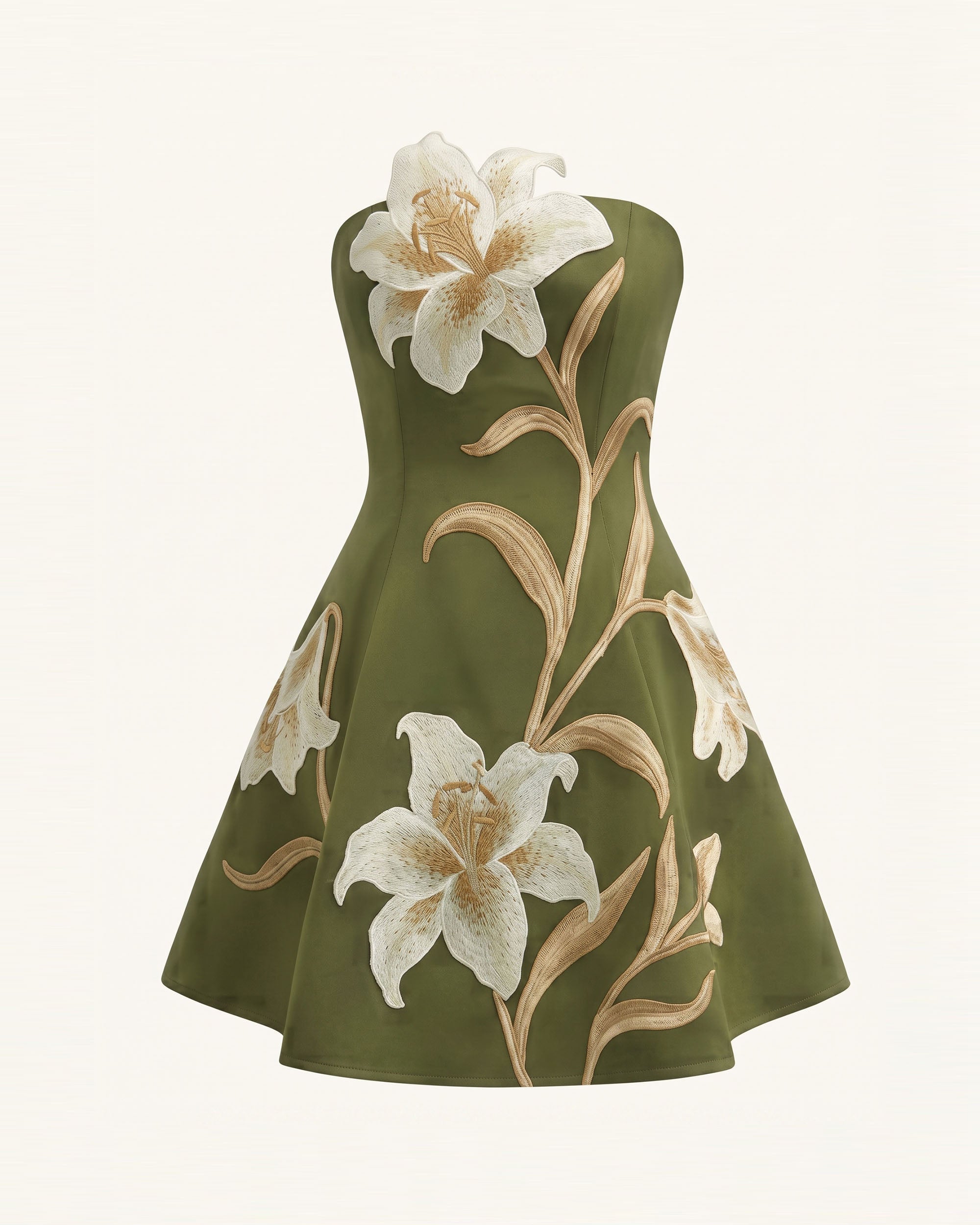 Lily Floral Print Strapless A-Line Mini Dress - Green