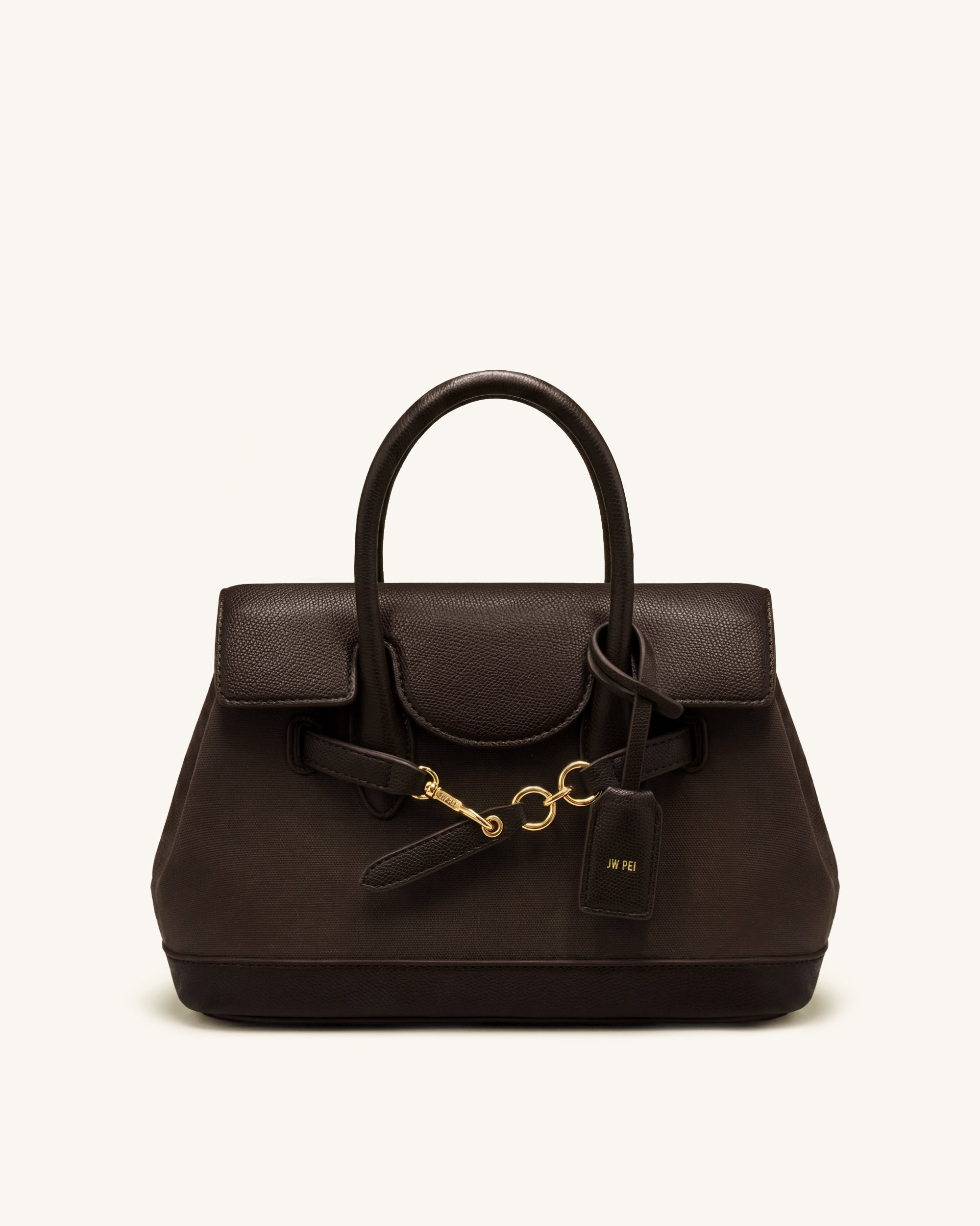 Alina Belted Satchel Bag - Dark Brown Canvas