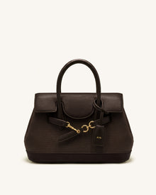 Alina Belted Satchel Bag - Dark Brown Canvas