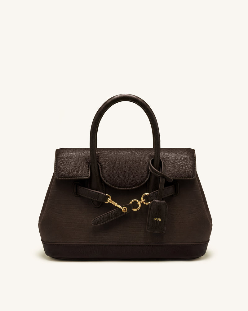 Alina Belted Satchel Bag - Dark Brown Canvas