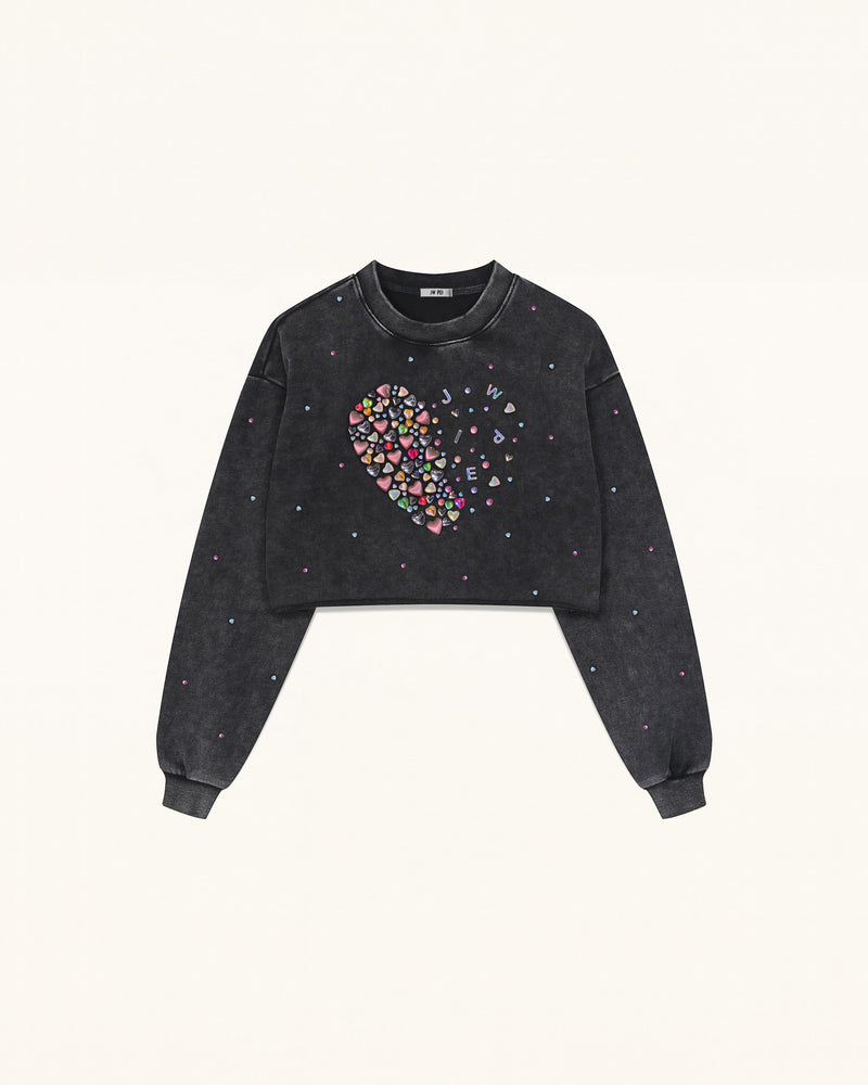 Candy Resin Heart  Sweatshirt - Black