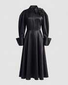Orchid Embellished Wide-Cuff Satin Shirt Dress - Black