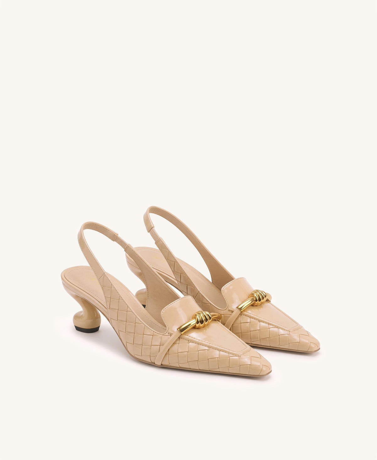 Lena Metal Rope Knot Woven Strap Slingback Pumps - Nude