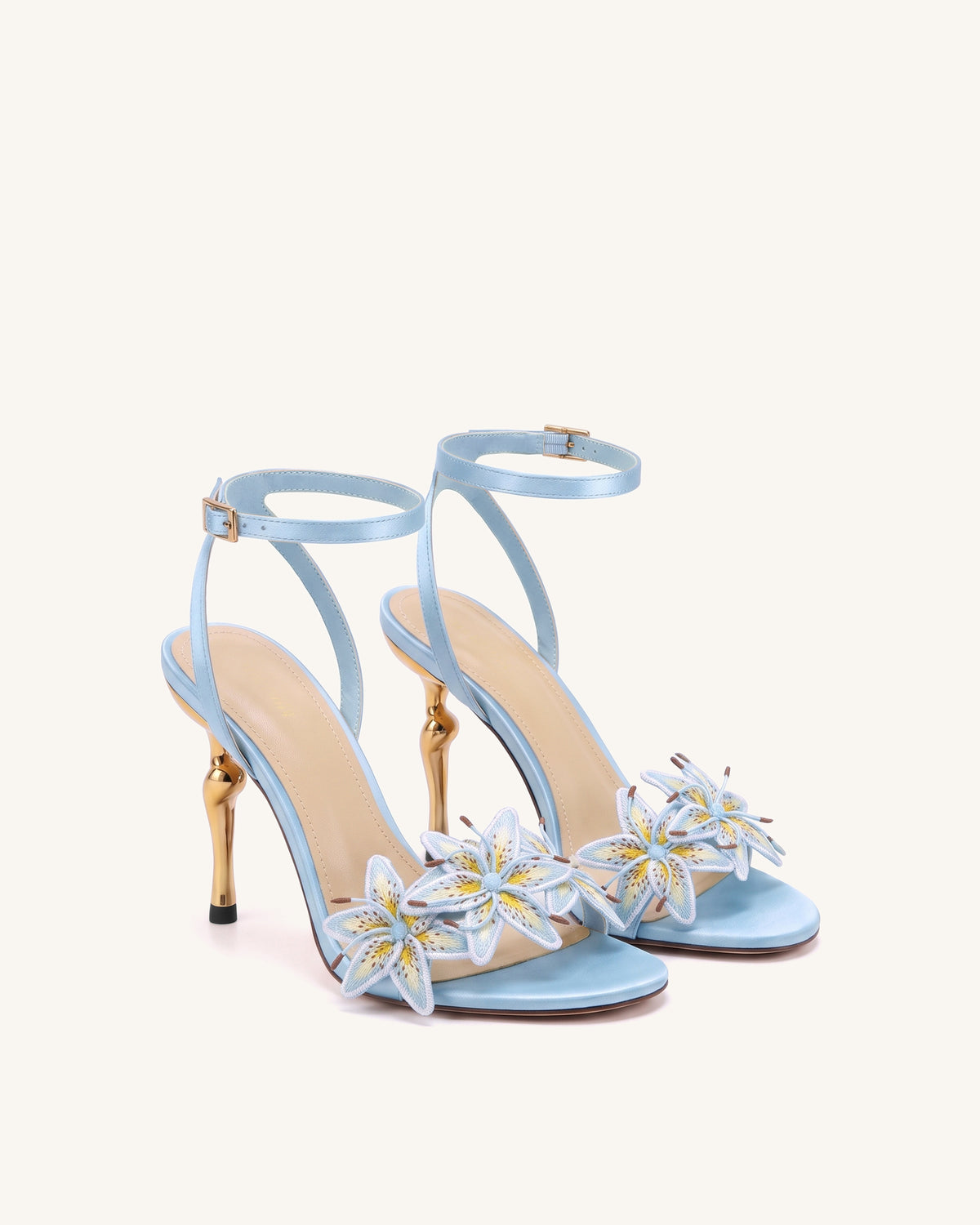 Isadora Lily Floral Heeled Sandals - Light Blue