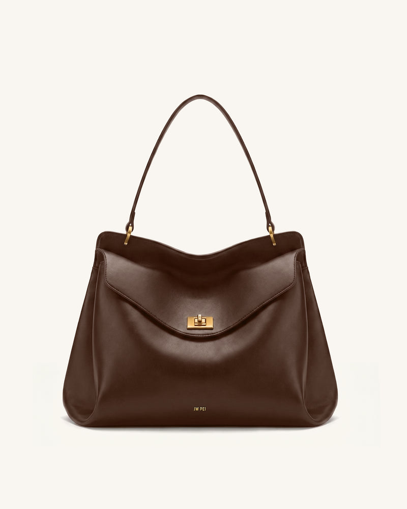Lucia Turn-Lock Shoulder Bag - Brown