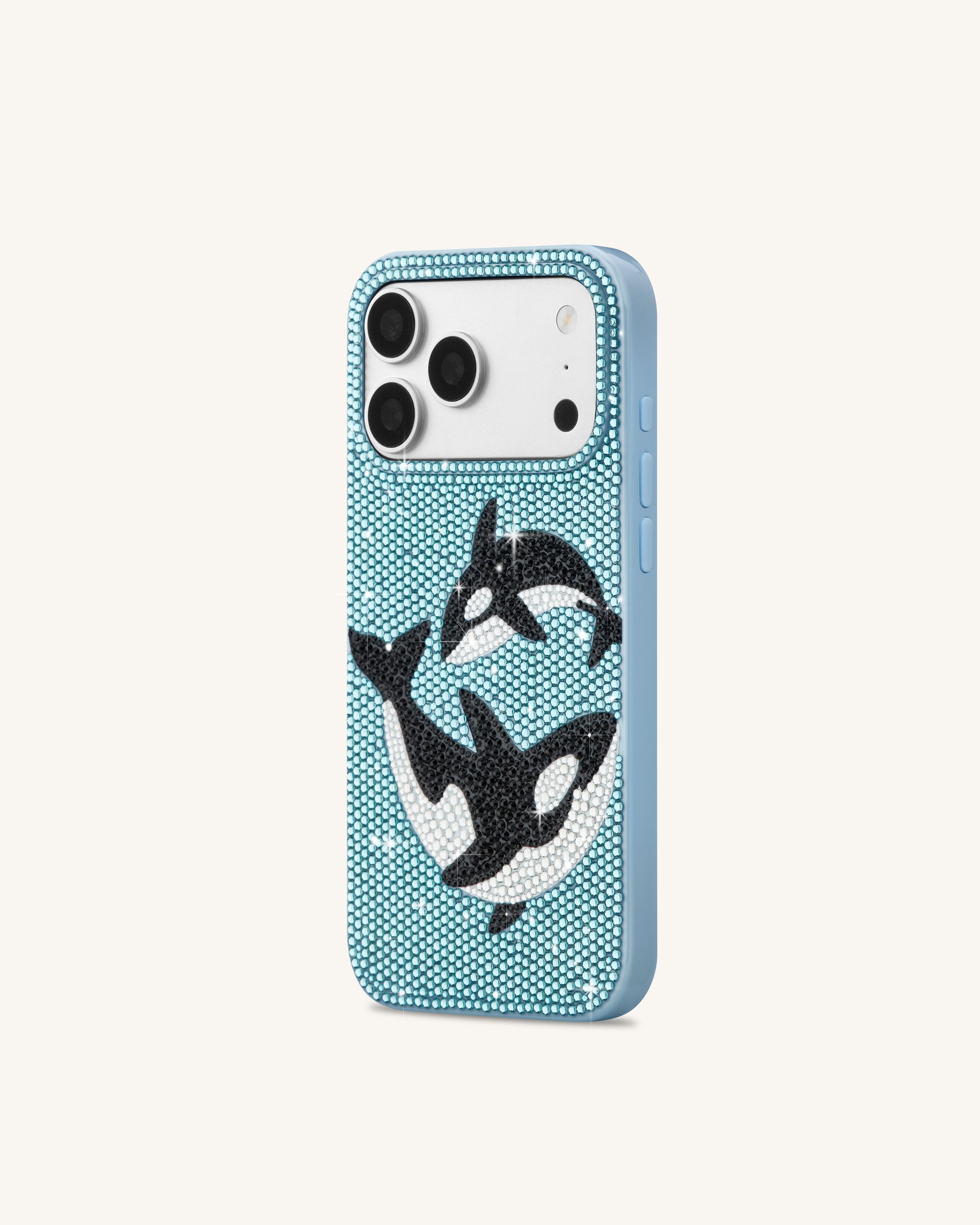 Orca Pair Artificial Crystal Phone Case - Light Blue