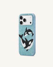 Orca Pair Artificial Crystal Phone Case - Light Blue