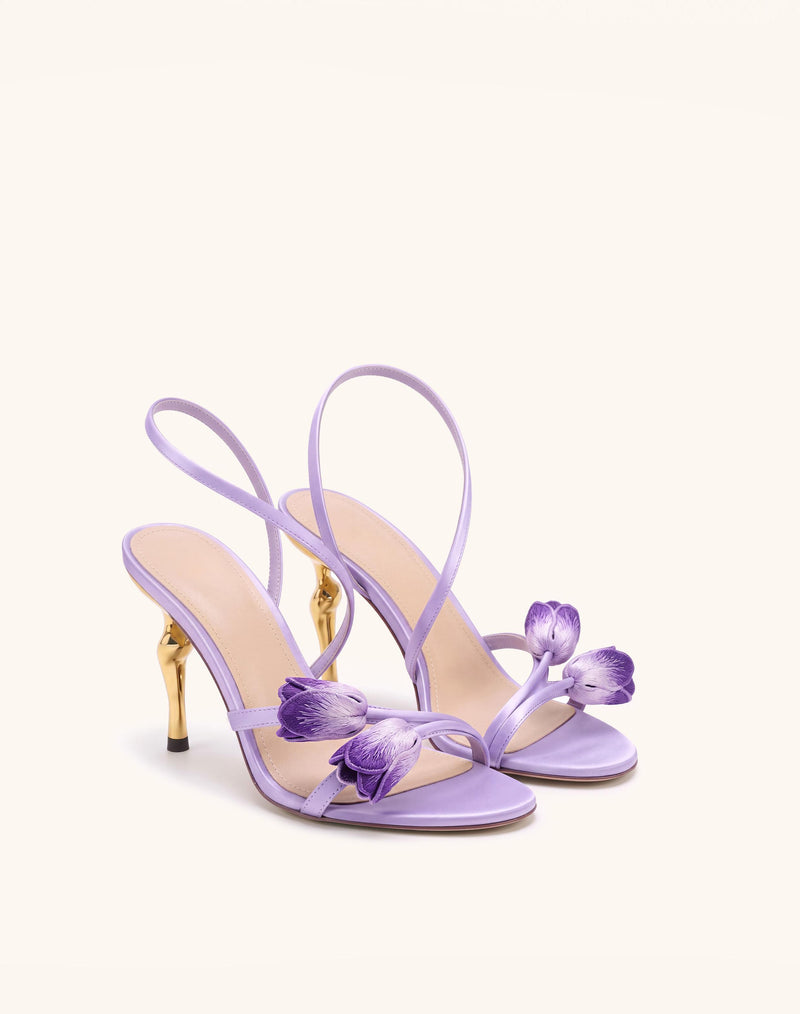 Amara Tulip Embroidered Wraparound Heels - Lavender