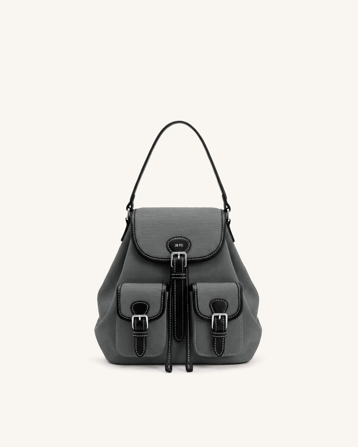 Harper Buckle Pocket Backpack - Black Gray Canvas