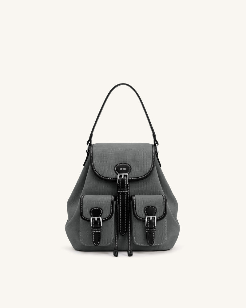 Harper Buckle Pocket Backpack - Black Gray Canvas
