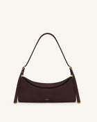 Elowen Faux Suede East-West Shoulder Bag - Dark Brown