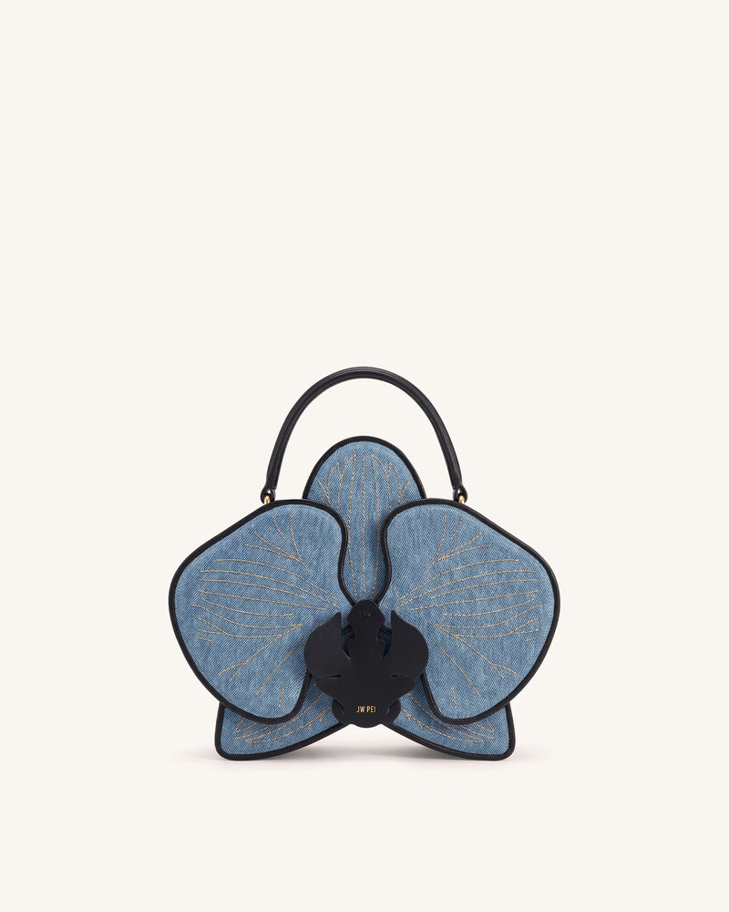 Flora Orchid Shaped Top Handle Bag - Light Blue Denim