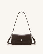Amelie Front-Pocket Flap Shoulder Bag - Chocolate Brown