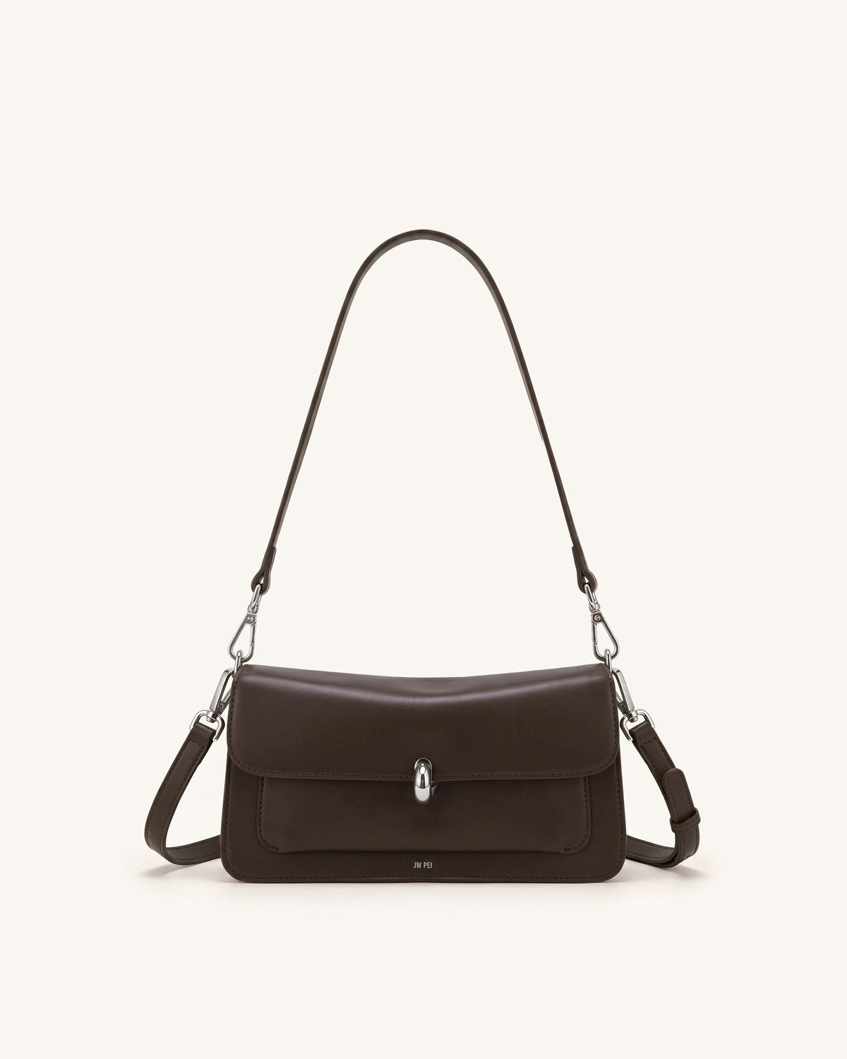 Amelie Front-Pocket Flap Shoulder Bag - Chocolate Brown