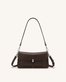 Amelie Front-Pocket Flap Shoulder Bag - Chocolate Brown