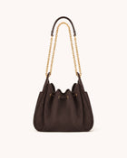 Rowan Faux Suede Quilted Chain Bucket Bag - Dark Brown