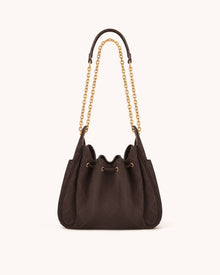 Rowan Faux Suede Quilted Chain Bucket Bag - Dark Brown