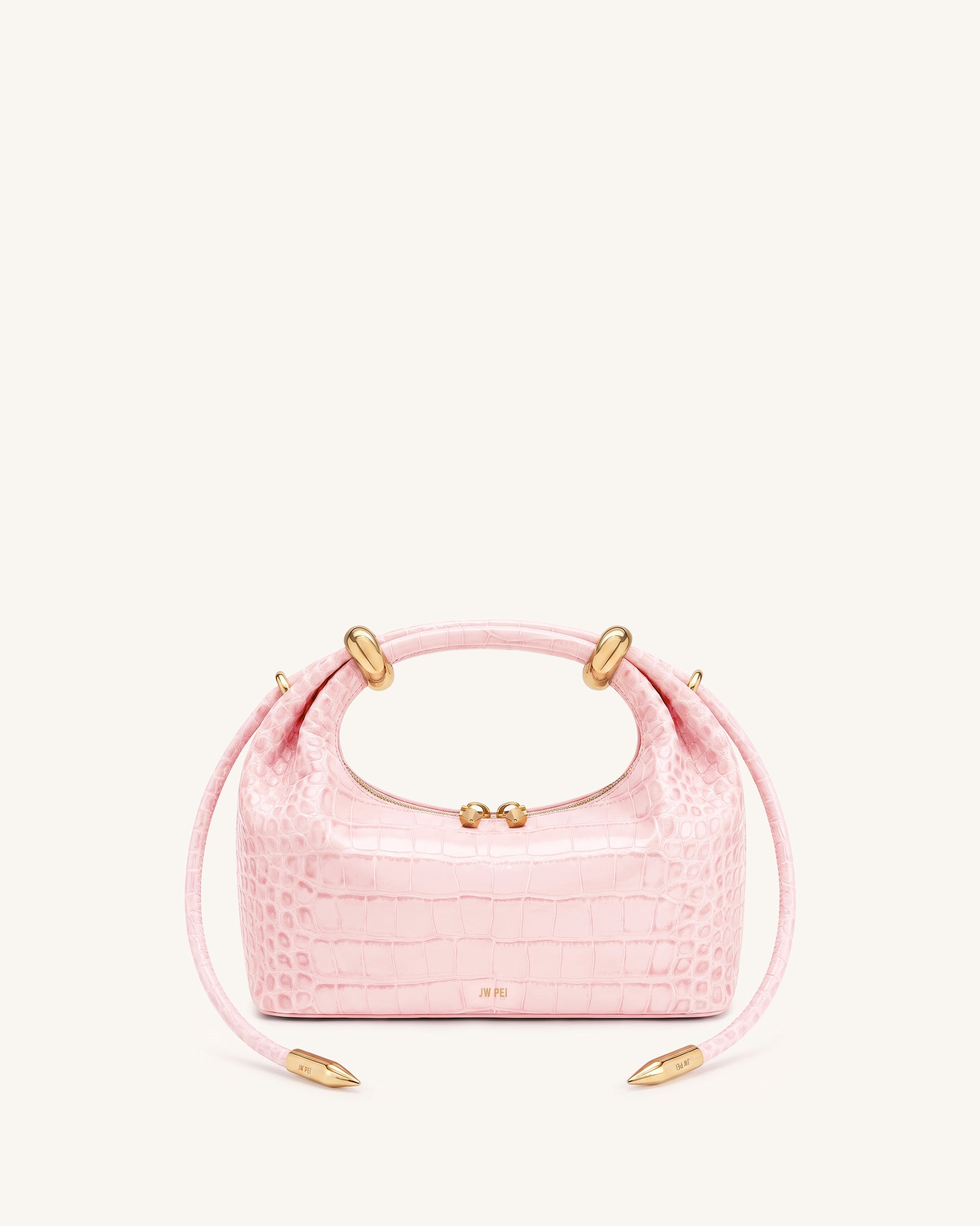 Ellie Metal Ring Embellished Top Handle Bag - Sakura Pink Croc