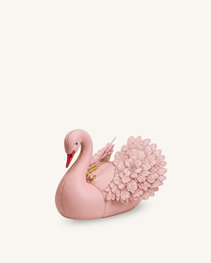 Alani Swan Shaped Embroidered Crossbody Bag - Light Pink