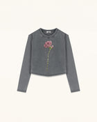 Rhinestone Rose Acid Cropped Tee - Washed Slate