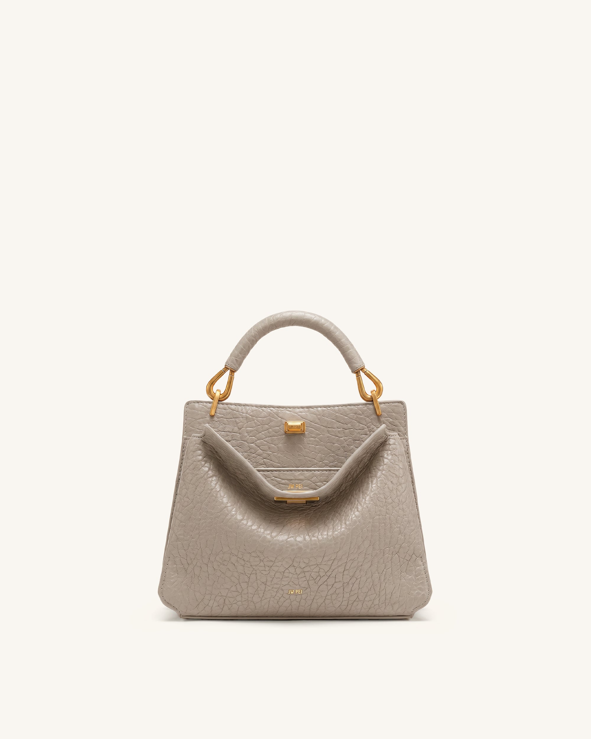 Lucia Elephant-Effect Top Handle Bag - Stone Gray