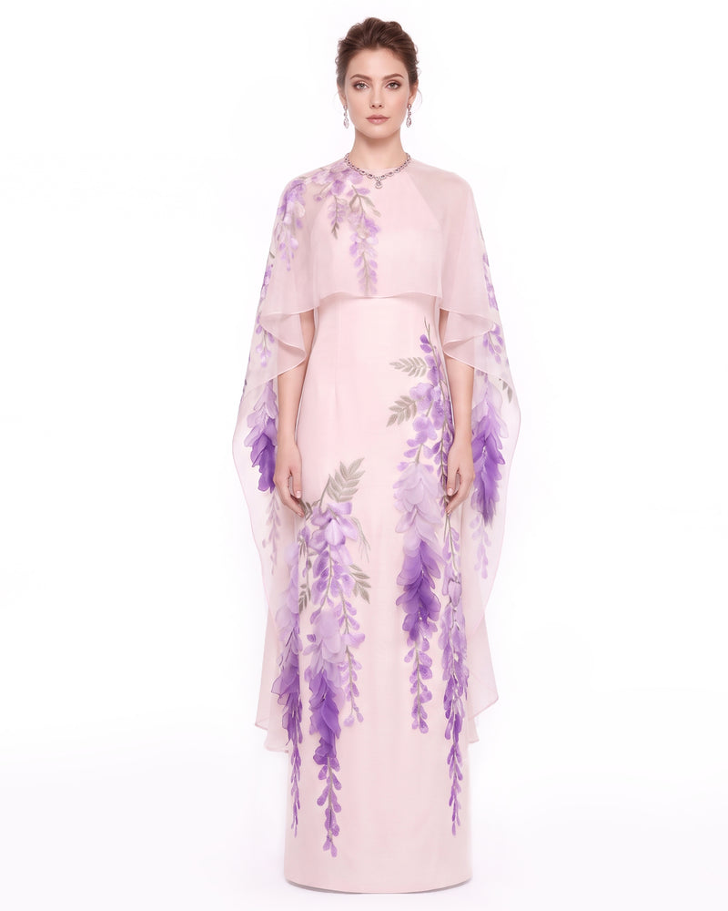 Wisteria Chiffon Cape Maxi Dress - Blush Pink