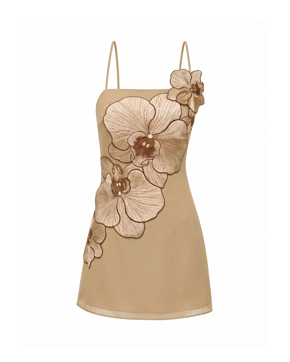 Orchid Appliqué Mini Dress - Mocha Brown