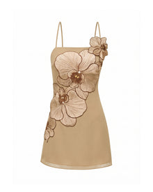 Orchid Appliqué Mini Dress - Mocha Brown