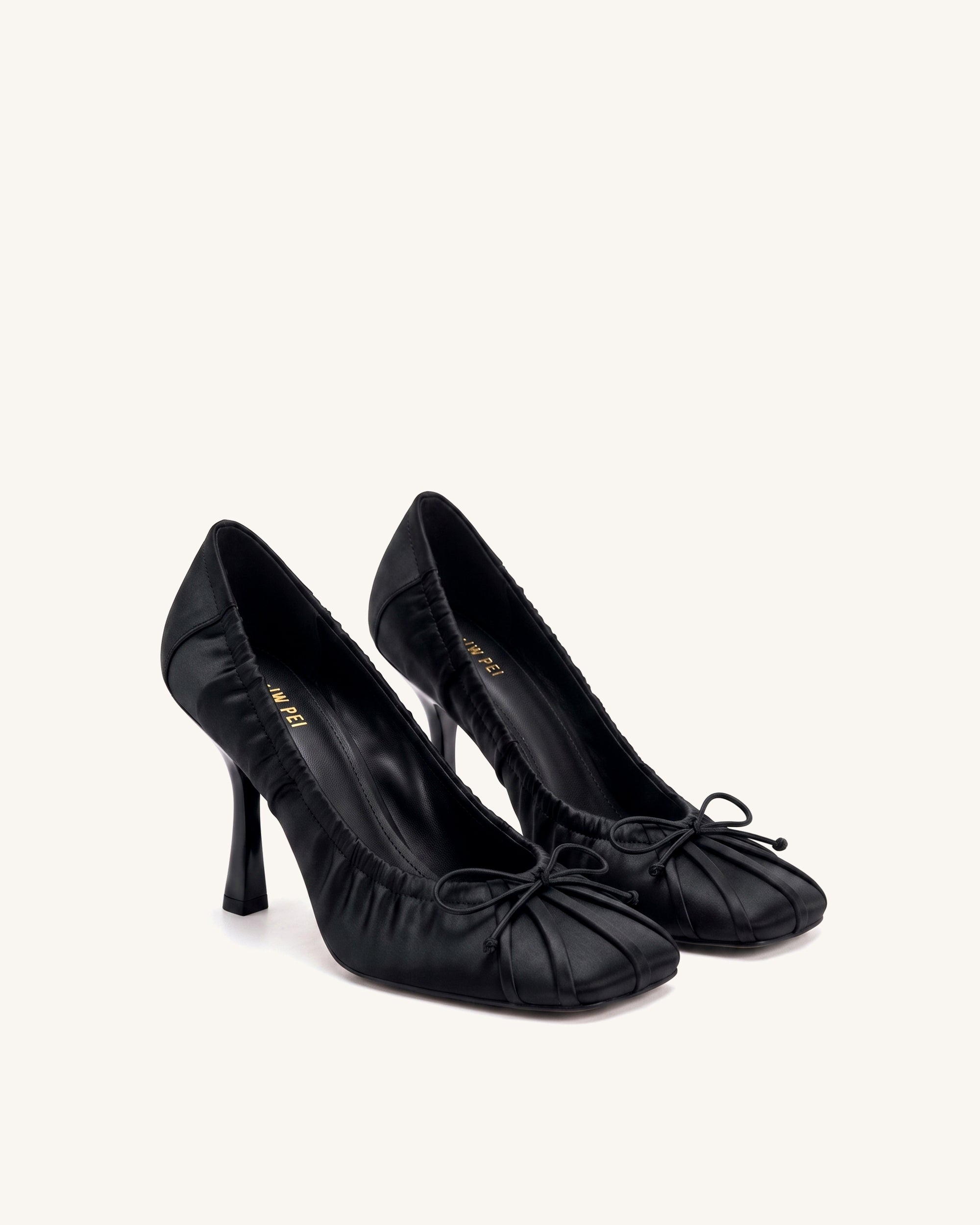 Solenne Satin Bow Ruched Pumps - Black