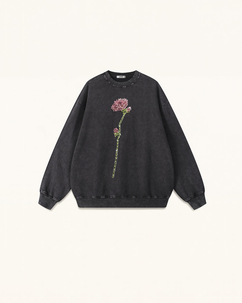 The Enchanted Rhinestone Rose Pullover - Black