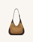 Willow Faux Suede Trim Hobo Bag - Brown