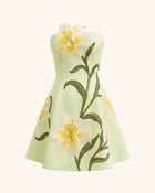 Lily Floral Print Strapless A-Line Mini Dress - Light Green