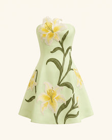 Lily Floral Print Strapless A-Line Mini Dress - Light Green