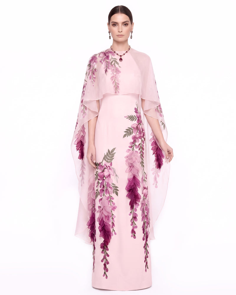 Wisteria Chiffon Cape Maxi Dress - Pale Pink