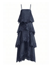 Orchid Embroidered Layered Maxi Dress - Dark Blue