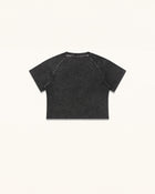 Rhinestone Rose Distressed Raglan Cropped Tee - Faded Obsidian