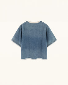 Contrast Rib Denim Cropped Tee - Washed Blue