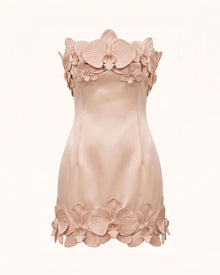 Orchid Trim Strapless Mini Dress - Nude