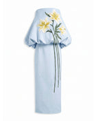 Lily Embroidered Draped Strapless Maxi Dress - Light Blue