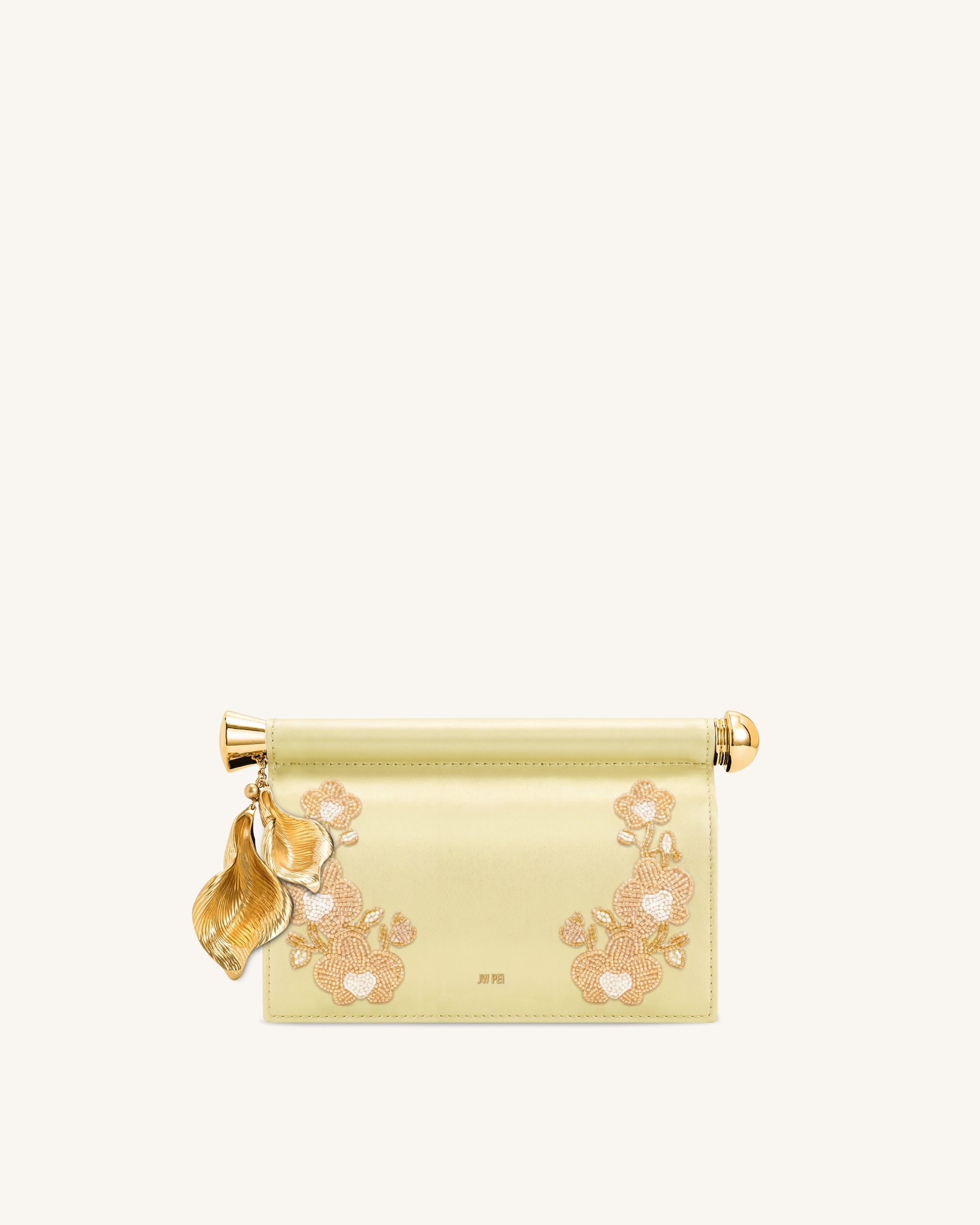 Holly Beaded Orchid Metal Pendant Embellished Clutch - Light Yellow