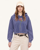 Rhinestone Rose Acid Washed Pullover Hoodie - Acid Purple