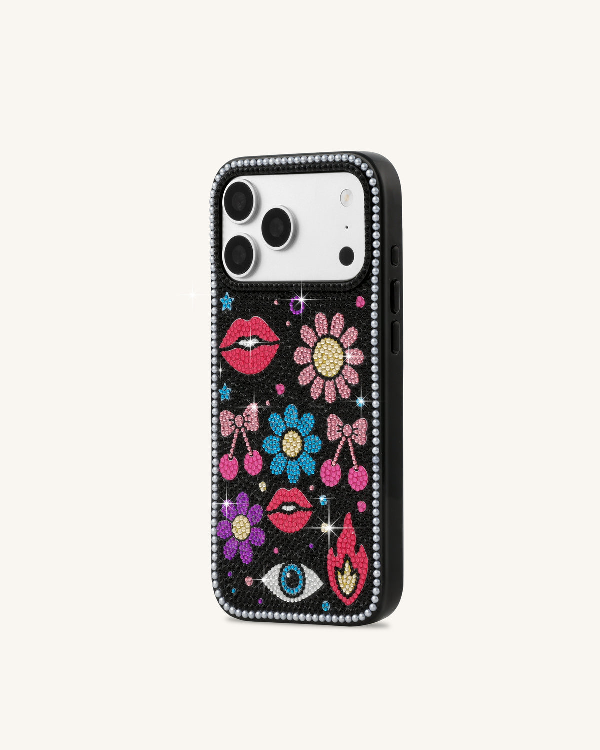 Retro Icon Artificial Crystal Phone Case - Black