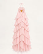Orchid Embroidered Halter Layered Ruffle Maxi Dress - Blush Pink