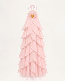 Orchid Embroidered Halter Layered Ruffle Maxi Dress - Blush Pink