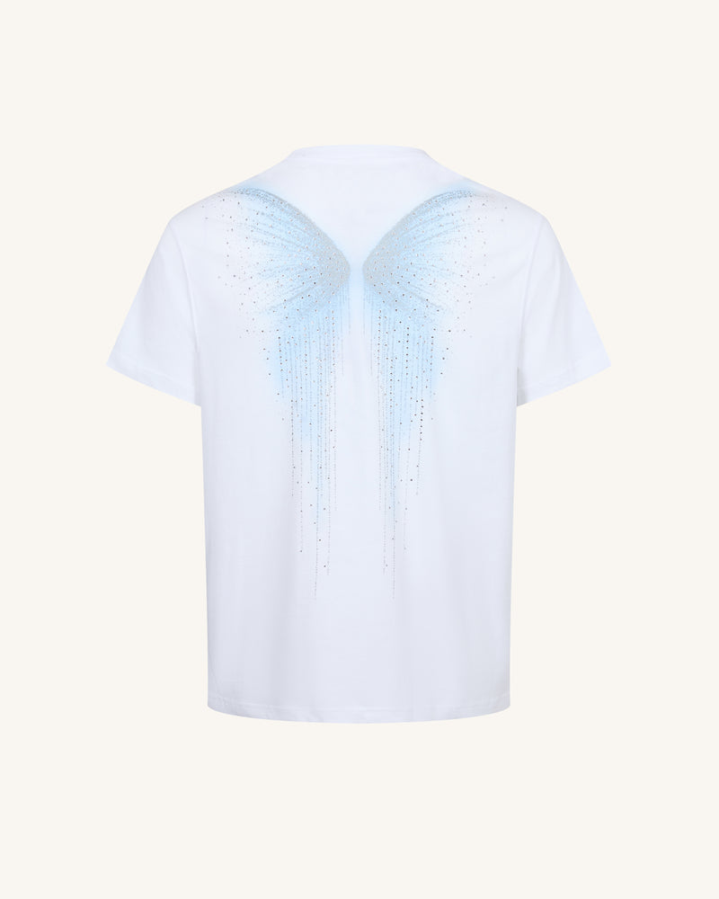 The Ethereal Crystal Blue Butterfly Back Tee - White
