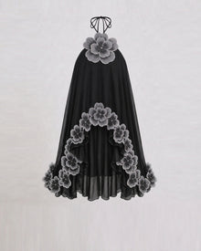 Floral Embroidered High-Low Halter Top - Black
