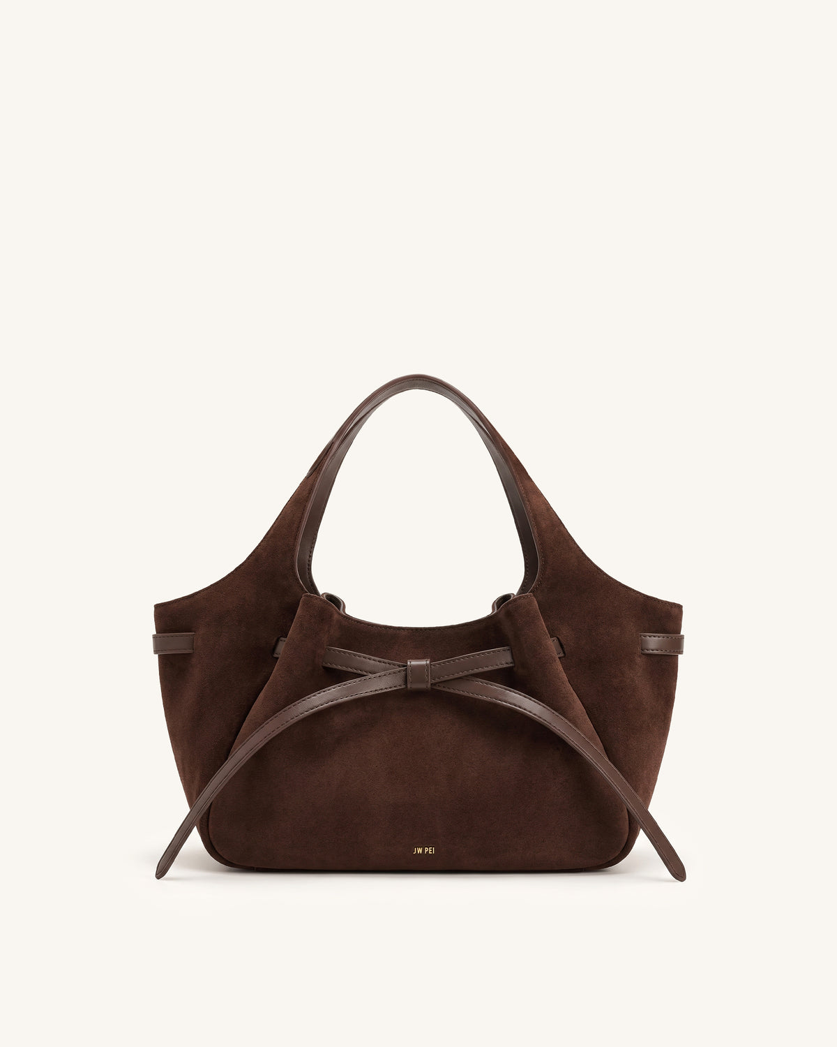 Mabel Faux Suede Soft Bow Tote Bag - Amber Brown