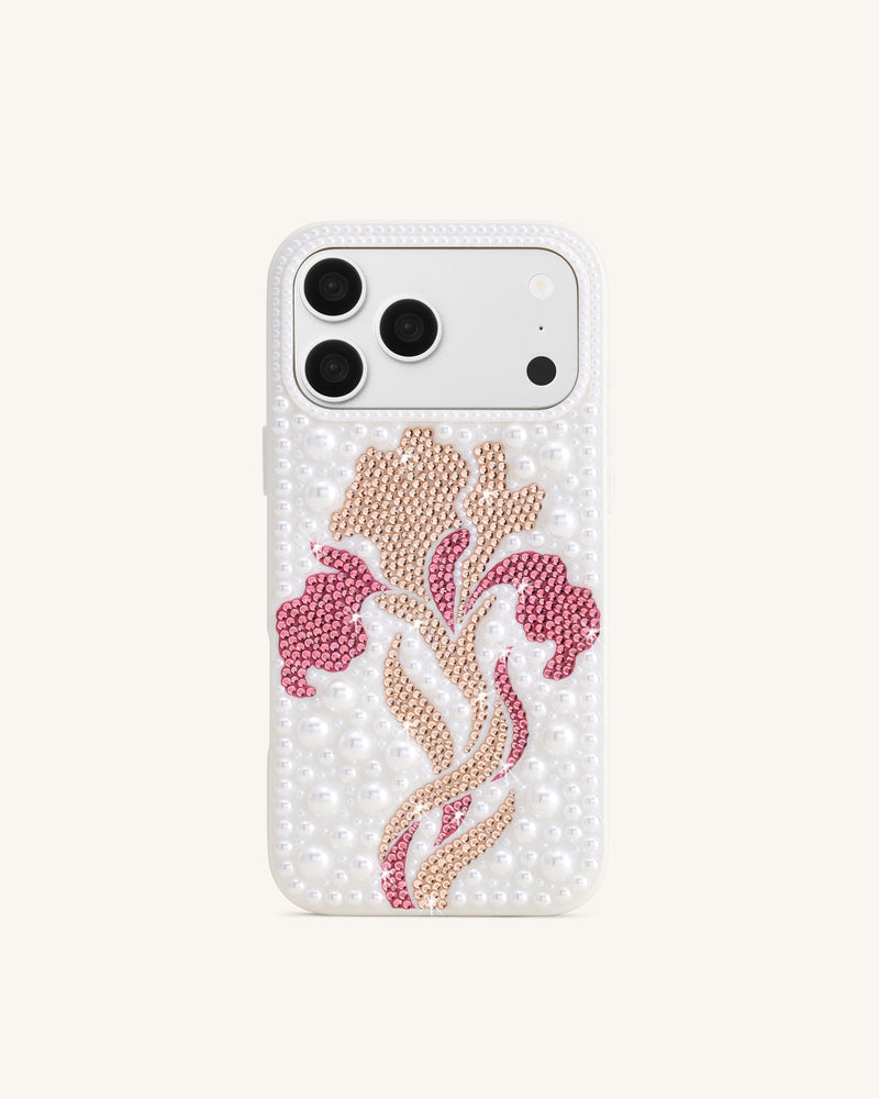 Floral Pearl Artificial Crystal Phone Case - White