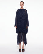 Embellished Sheer Balloon-Hem Maxi Dress - Navy
