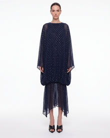 Embellished Sheer Balloon-Hem Maxi Dress - Navy